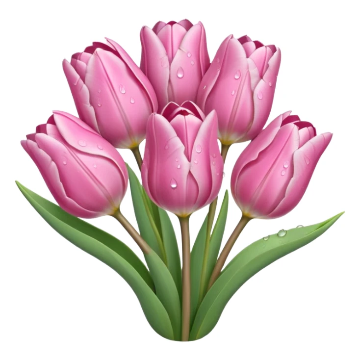 realistic realistic Tulip bouquet, high definition, muted pink, dew drops sticker