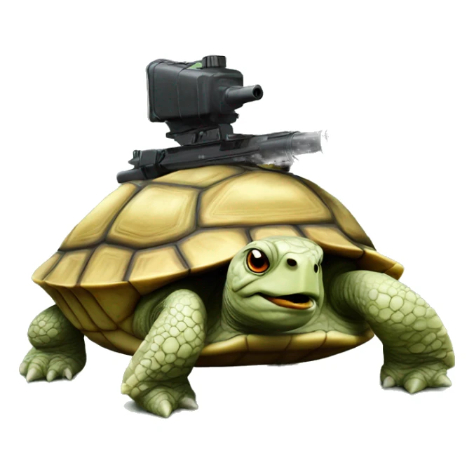 photorealistic tired military turtle with gun sticker