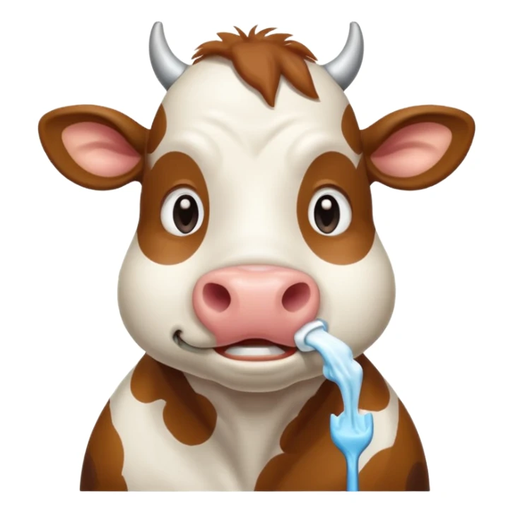 A cow brushing its teeth, looking sleepy and drowsy, portrait, bust up sticker