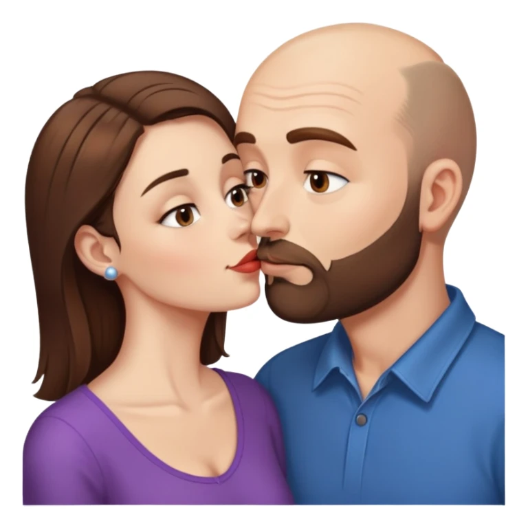 A balding man with brown hair and a short beard, kissing a much shorter thin brunette woman sticker