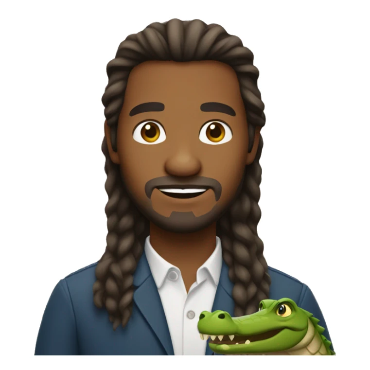 Long hair brown man holding alligator  sticker