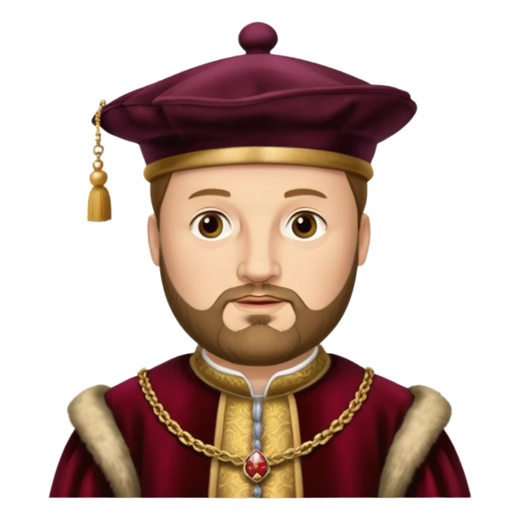 Henry VIII as an emoji, round face, beard, Tudor hat, regal outfit sticker