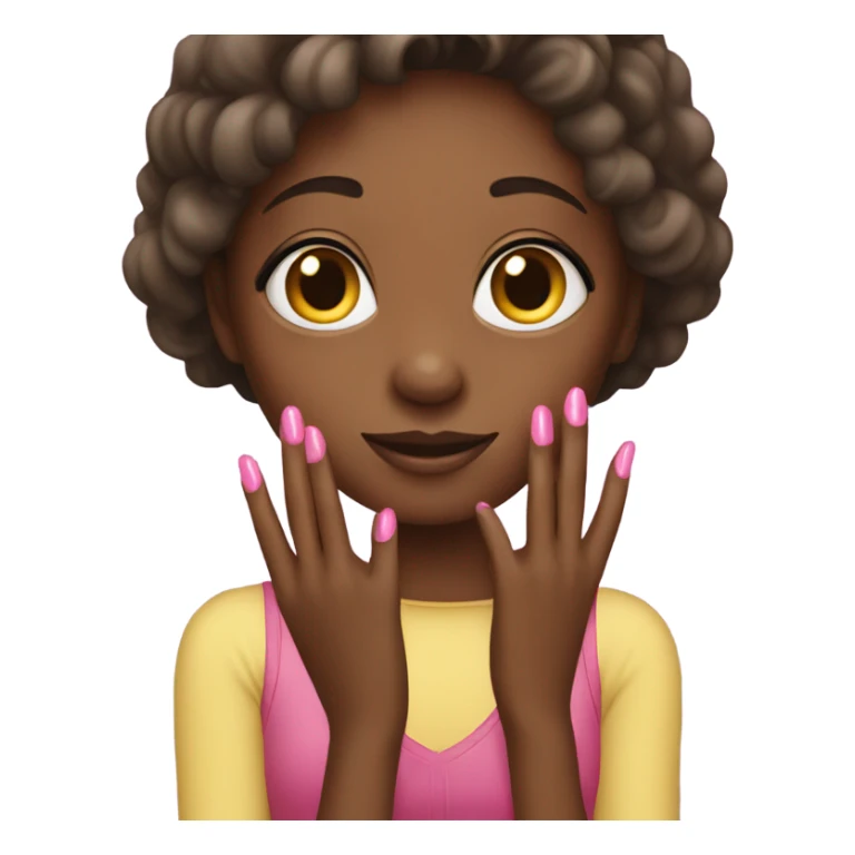 Girl with dark skin showing her long pink finger nails sticker