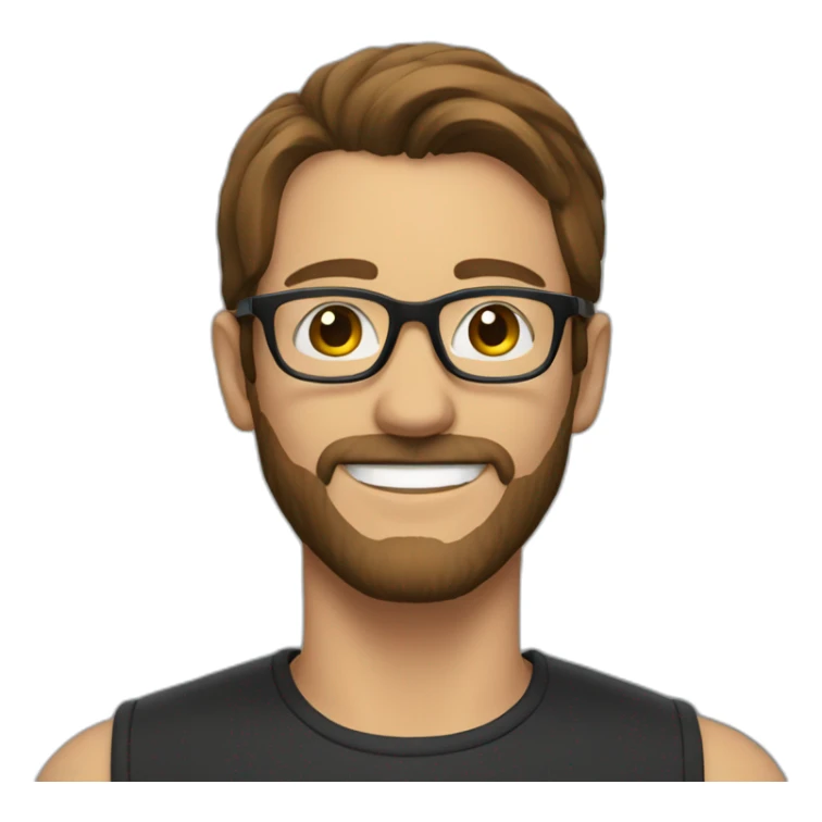 A man with brown hair and black glasses and short beard, smiling sticker