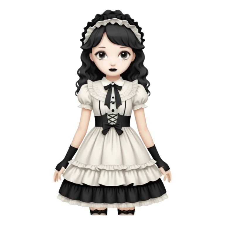 Lolita dress, white and creepy sticker