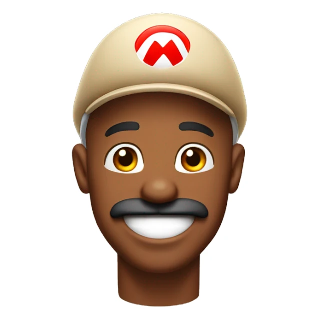 Brown skinned bald man wearing a Super Mario style hat with a mustache goatee combo laughing  sticker