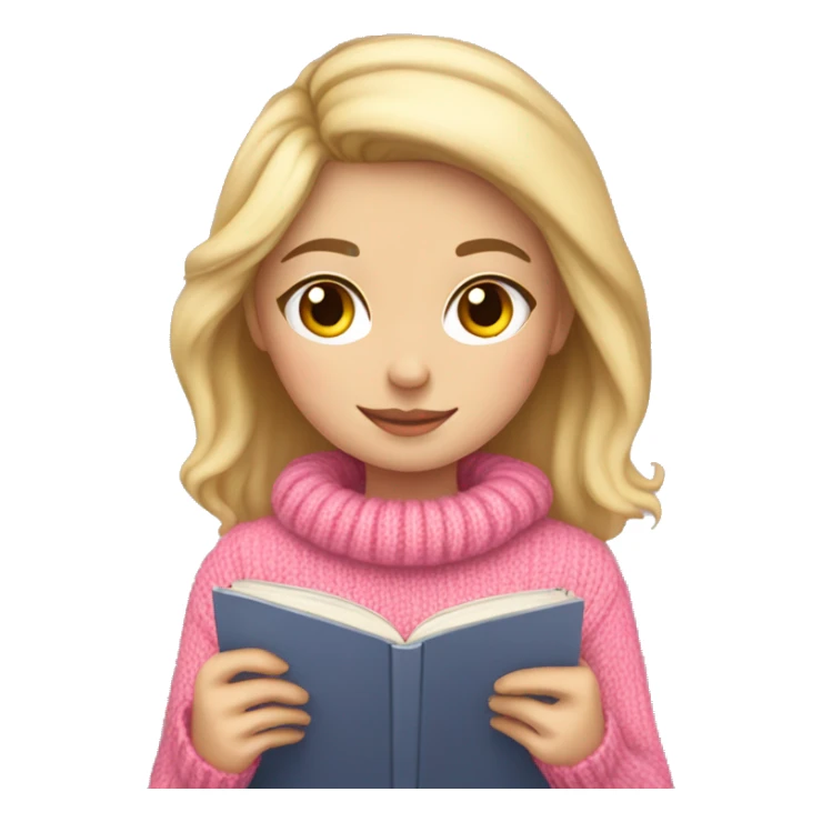 Pretty white girl with pink sweater reading cozy sticker