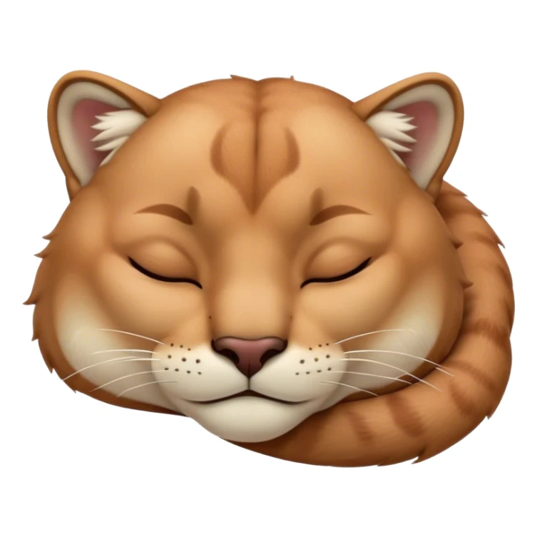 Meme-Worthy Cute Sleeping Cougar Portrait Emoji, Head resting peacefully with a contented smile, showcasing a lithe build and a luxuriously soft tawny Fur, eyes shut in a serene, restful nap, Simplified yet hilariously adorable features, highly detailed, glowing with a soft, drowsy light, high shine, relaxed and utterly lovable, stylized with an air of playful laziness, bright and heartwarming, soft glowing outline, capturing the essence of a comically sleepy cougar, so meme-worthy it feels like it could instantly become the next viral sensation of adorable slumber! sticker