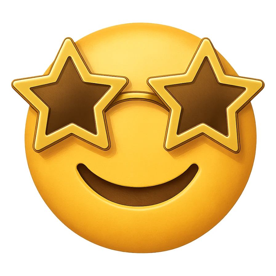 yellow face with gold star glasses emoji, digital illustration sticker