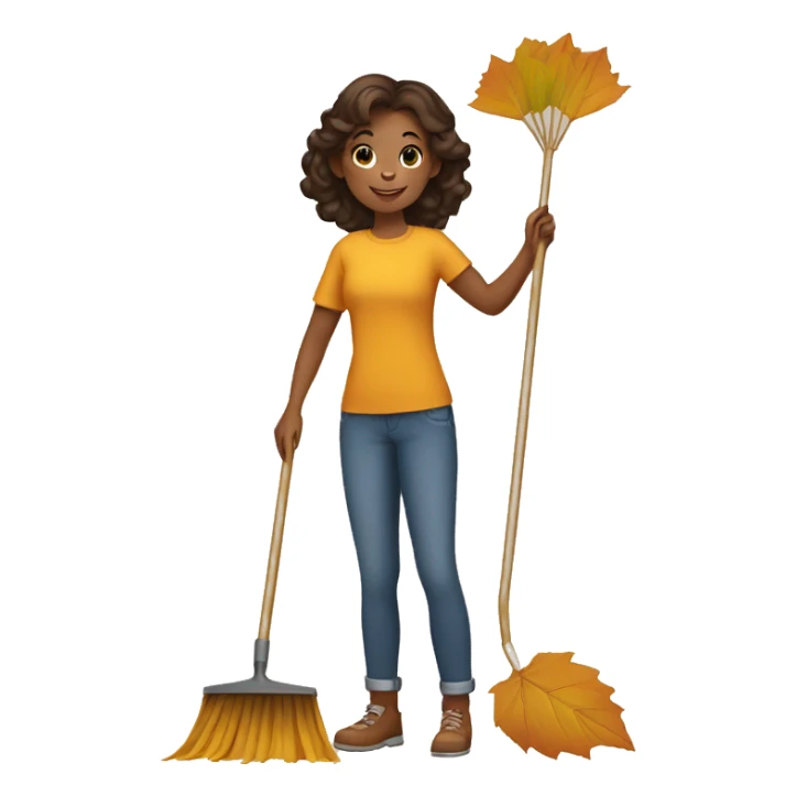 Girl raking leaves with family sticker
