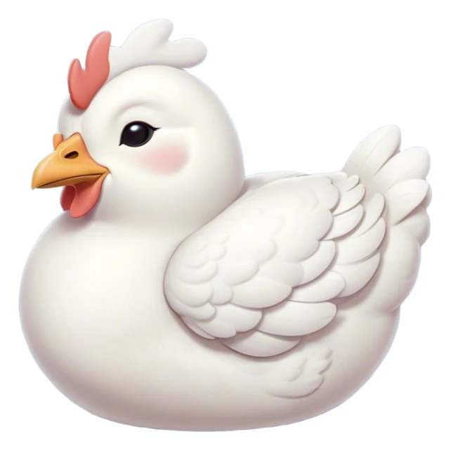 Meme-Worthy Cute Sleeping White Chicken Portrait Emoji, Head resting peacefully with a contented smile, showcasing a delightfully compact build and a luxuriously soft white plumage, eyes shut in a serene, restful nap, Simplified yet hilariously adorable features, highly detailed, glowing with a soft, drowsy light, high shine, relaxed and utterly lovable, stylized with an air of playful laziness, bright and heartwarming, soft glowing outline, capturing the essence of a comically sleepy chicken, so meme-worthy it feels like it could instantly become the next viral sensation of adorable slumber! sticker