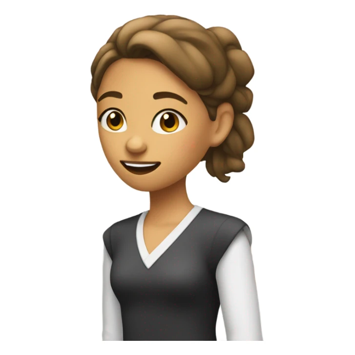 a girl that is pointing to her jaw with a very sharp jaw line sticker