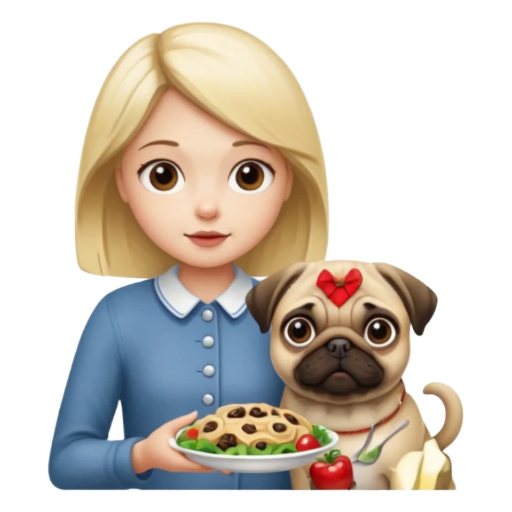 haz una chica rubia dandole comida a su perro pug sticker