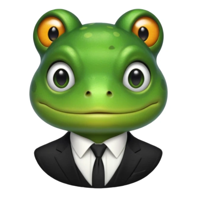 ["Green frog head, dressed in a black suit with a black tie."] sticker