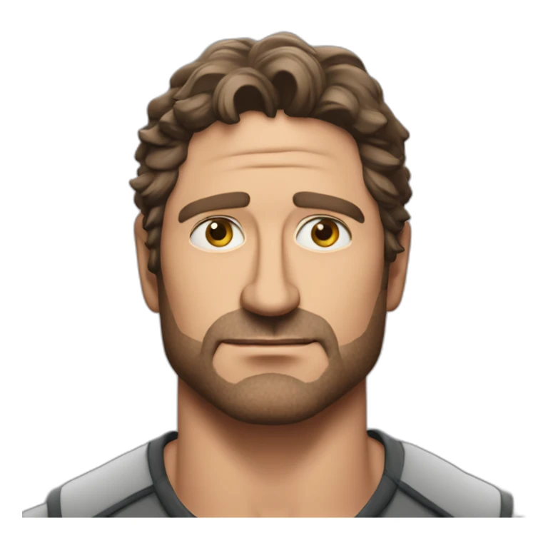 actor gerard butler serious cartoon wearing henley sticker