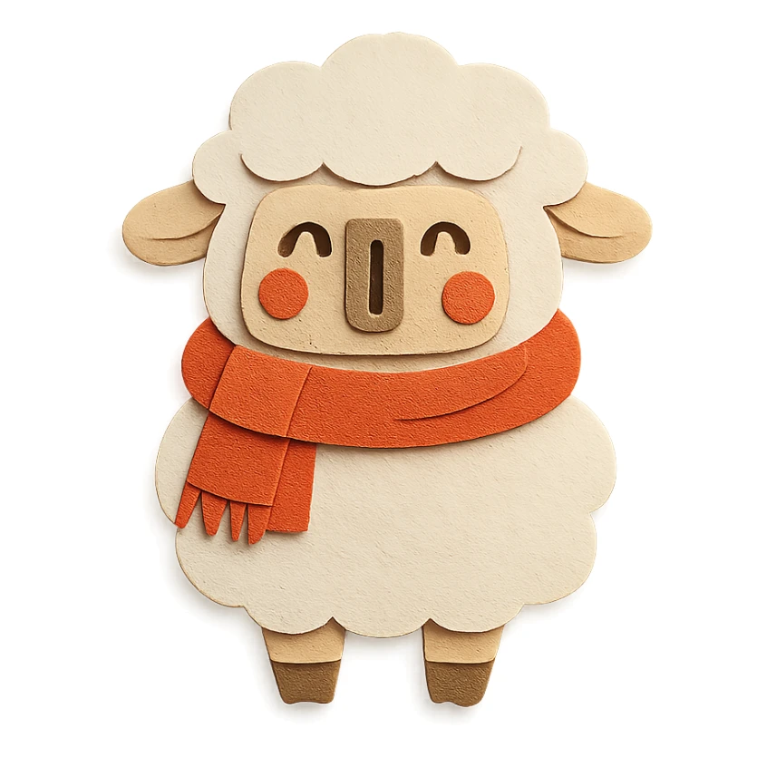 chibi electric heater-sheep hybrid, cozy scarf, warm cheeks, soft white, full-body sticker