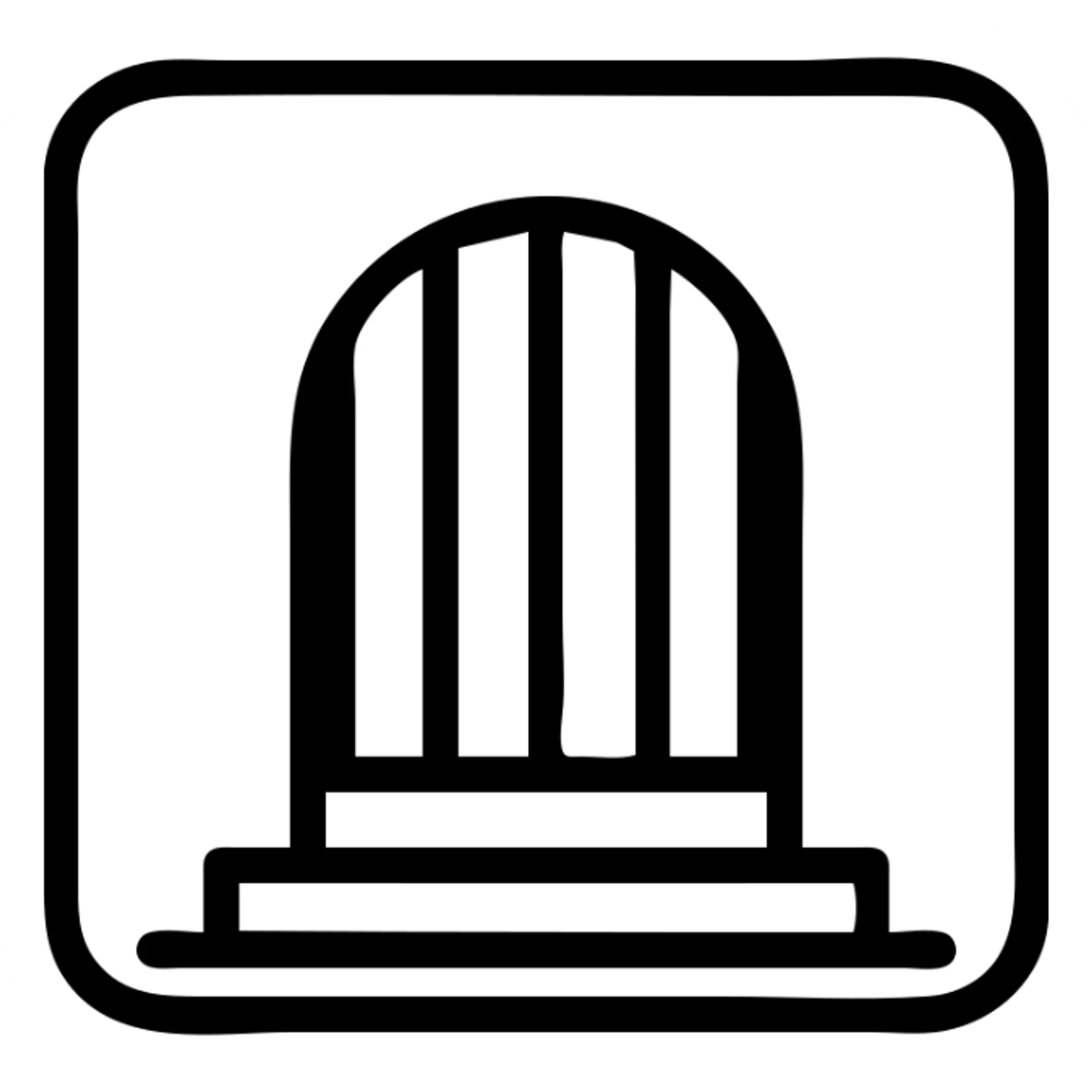 A minimalist dungeon emoji with simple lines and shapes, muted colors sticker