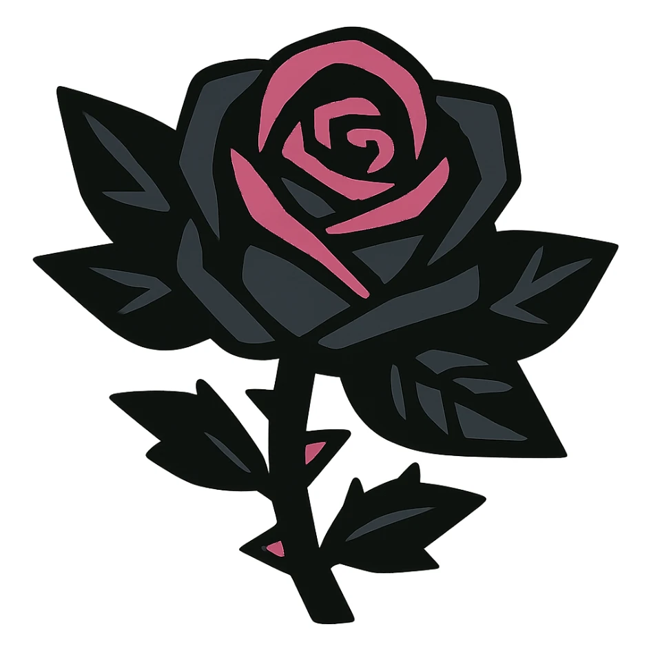 gothic rose, black and pink colors, no background sticker