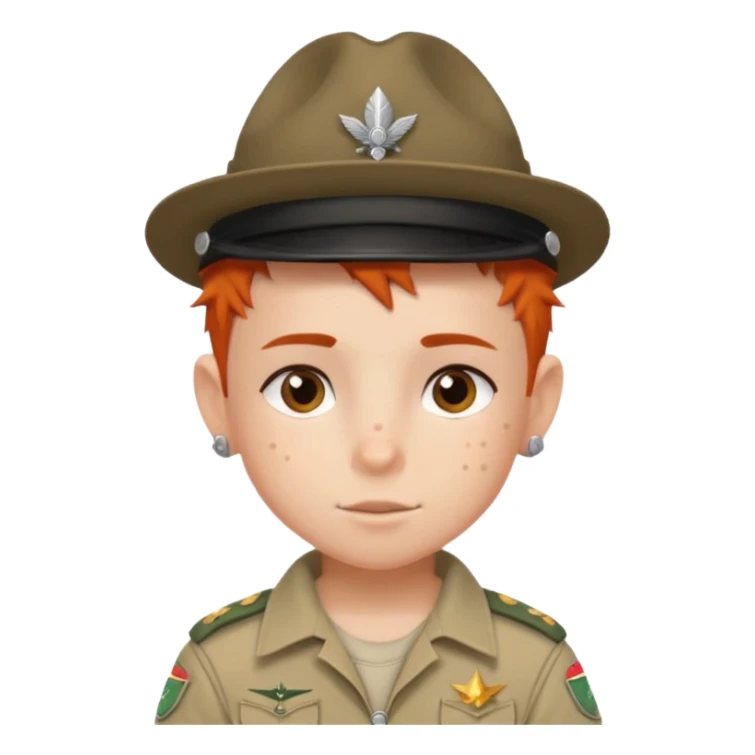 tattoed scout kid, spiky haired with scout uniform and hat sticker