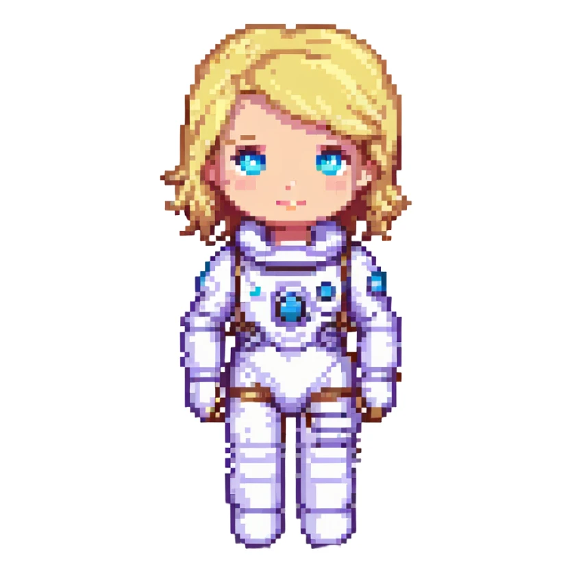 A female astronaut with blond hair and blue eyes sticker