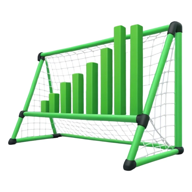 Cinematic realistic green 3d growing bar graph in a soccer goal sticker