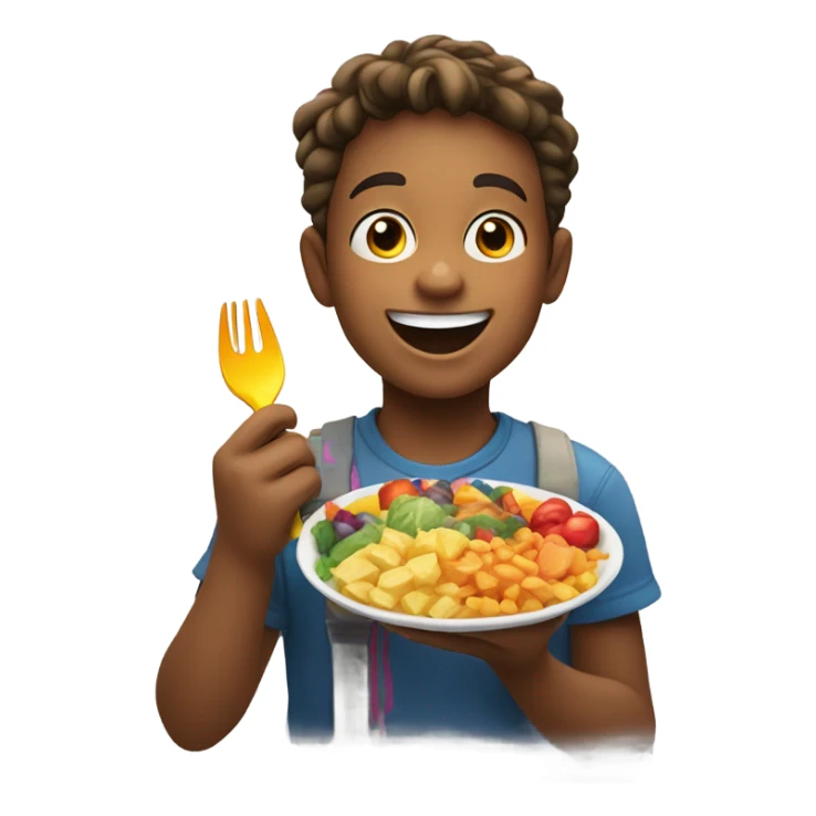 boy enjoying food with smile sticker