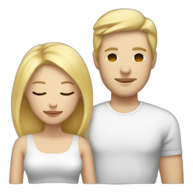 Couple sleeping, blond woman, white man with black hair sticker