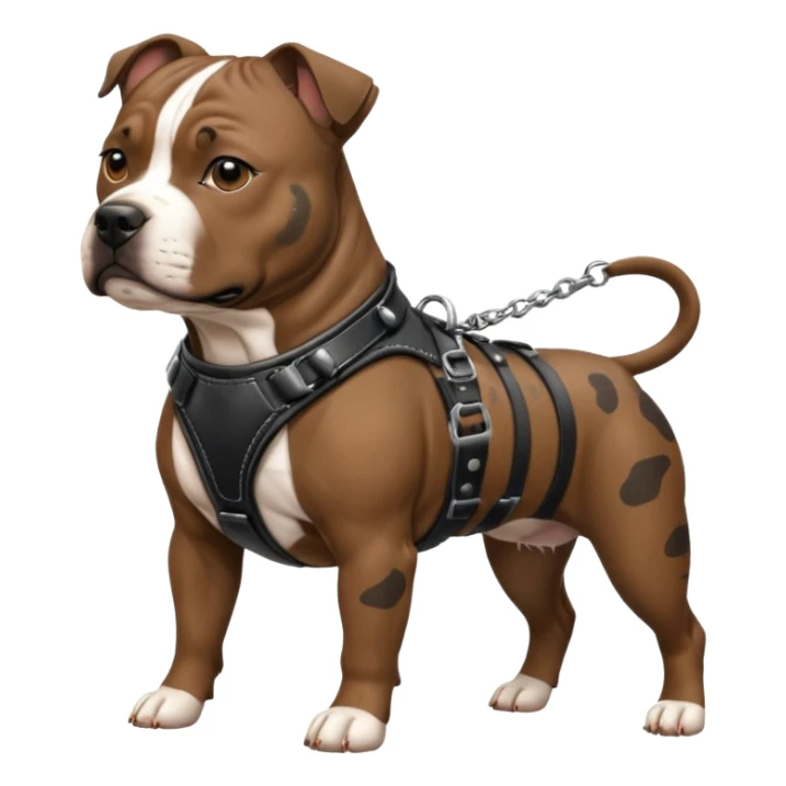 brindle staffordshire bull terrier with black leather harness sticker