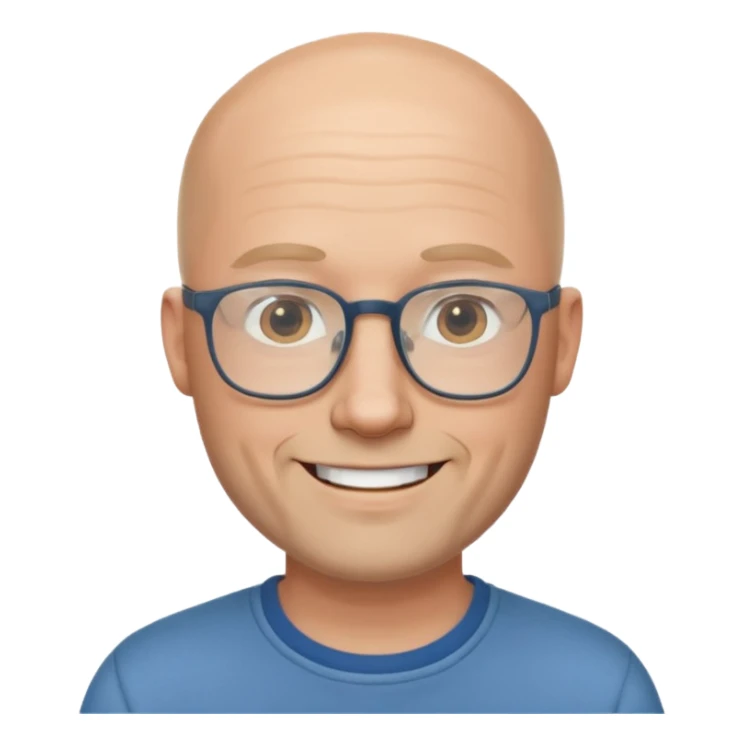 white bald man with glasses in casual clothes, with short beard sticker