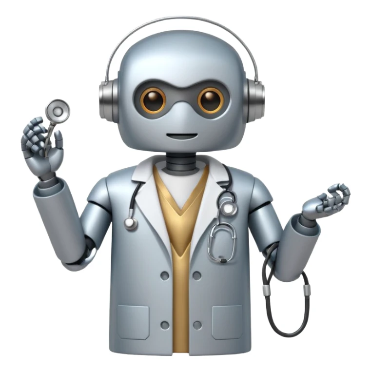 robot with a doctor's coat and a stethoscope sticker