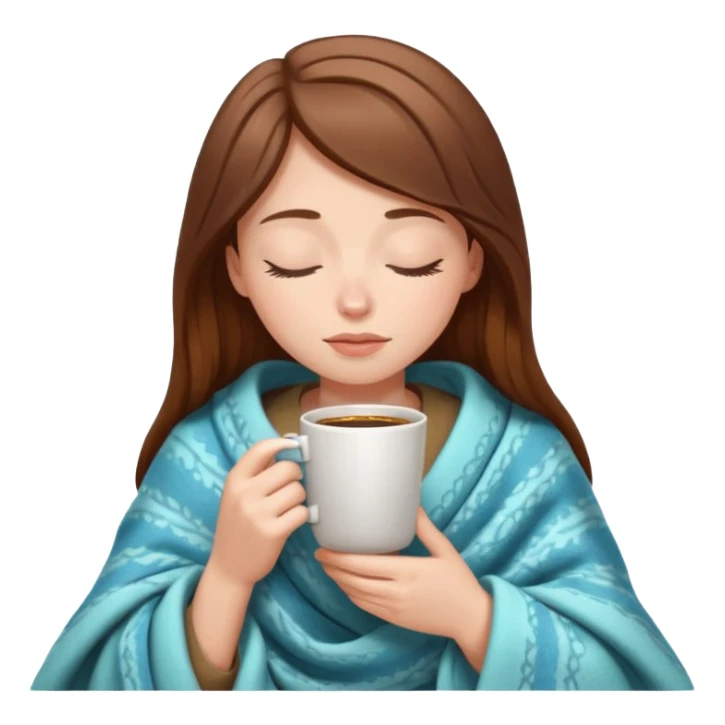 brown-haired white girl inside a blanket sipping coffee eyes closed sticker