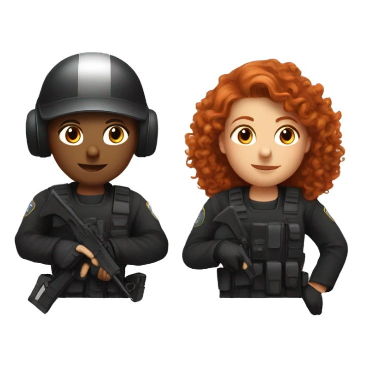 operator dressed in black with a milatary helmet, without glasses, wearing a headset, ready to respond to alerts, preferably curly redhead female  sticker