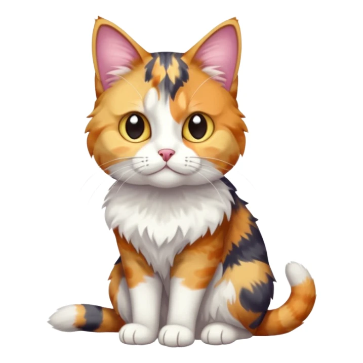 full body anxious looking colourful calico tabby cat with disproportioned head to body with fully white front legs sticker