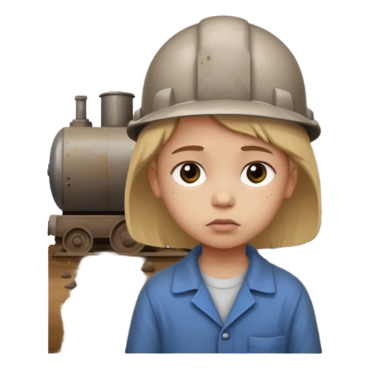 a child with a sad face works in a factory sticker