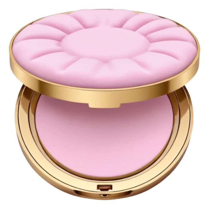 open makeup powder case with puff, pink and gold accents sticker