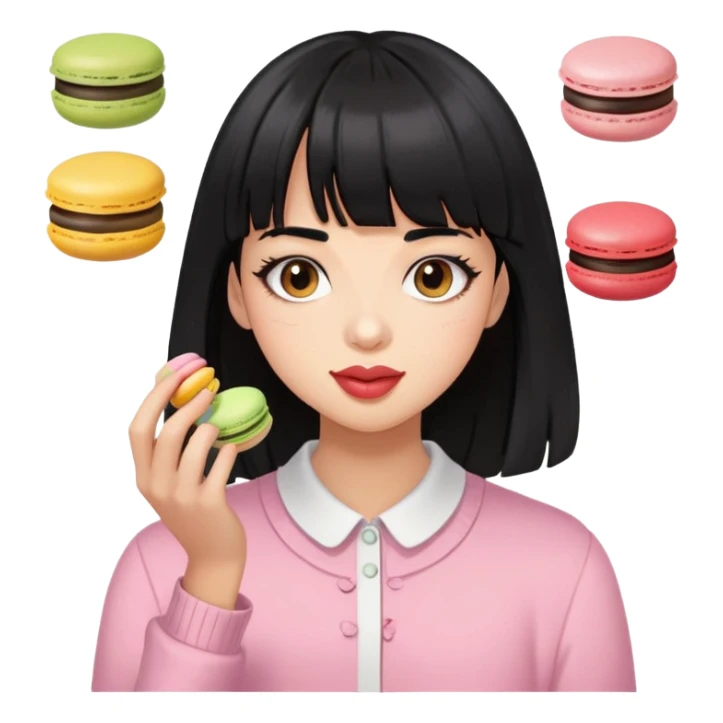 coolest black hair girl w bang eating the macarons sticker