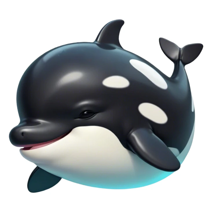 Meme-Worthy Cute Sleeping orca Portrait Emoji, Head resting peacefully with a contented smile, showcasing a smooth black-and-white body with gently drooping fins and eyes softly closed in serene slumber, Simplified yet adorably endearing features, highly detailed, glowing with a soft, drowsy deep-sea light, high shine, relaxed and utterly lovable, stylized with an air of playful oceanic laziness, soft glowing outline, capturing the essence of a sleeping orca that feels destined to become the next viral icon of adorable marine rest! sticker