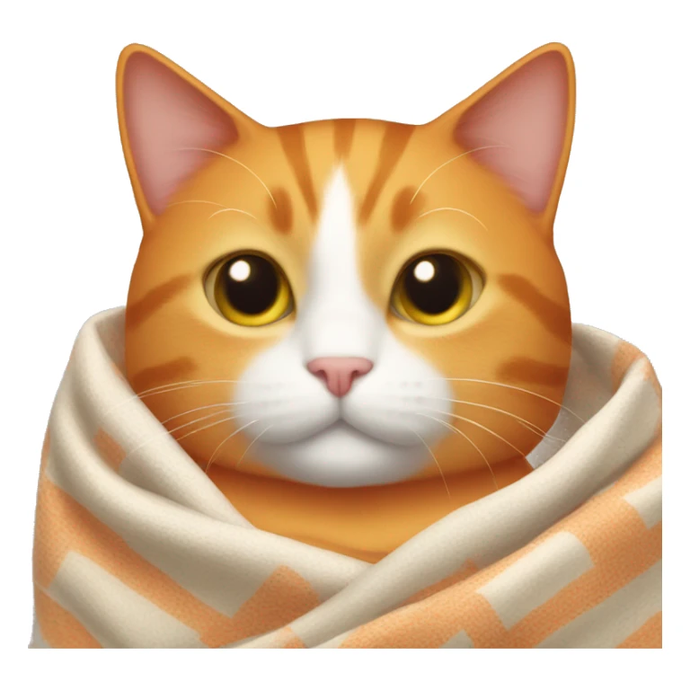 Orange cat with a small white spot on its chest wrapped in a blanket. sticker
