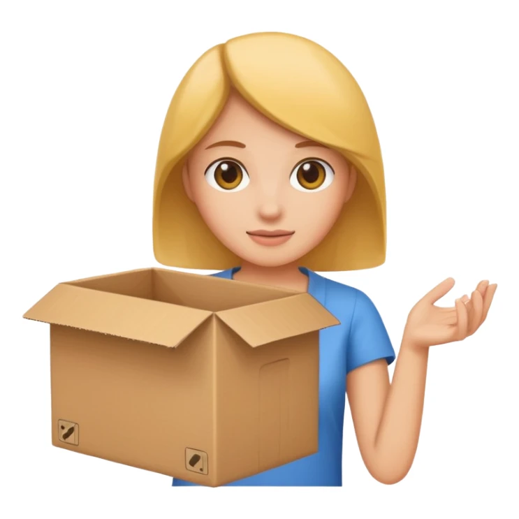 woman holding cardboard box sticker
