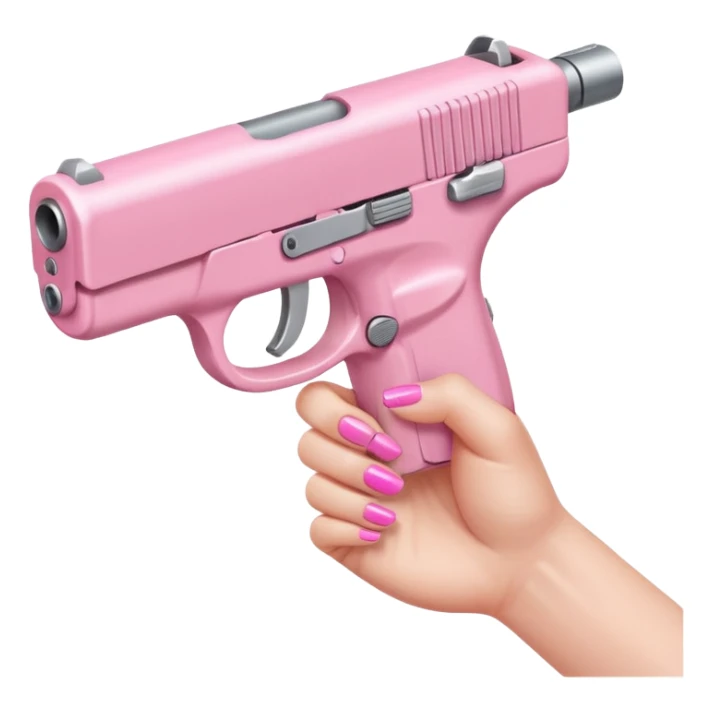 feminine hand with pink nails holding a small pink handgun sticker