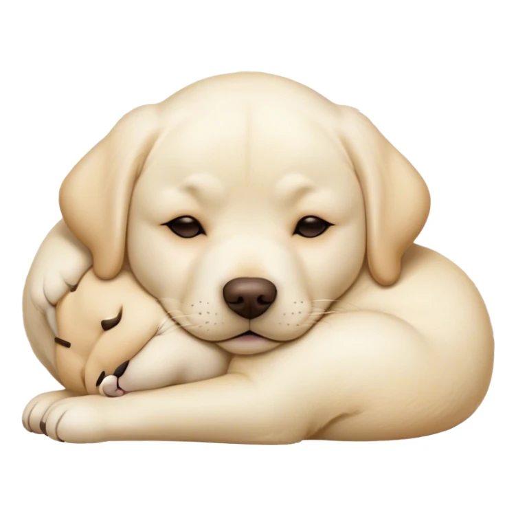 Meme-Worthy Cute Sleeping Cream Labrador Portrait Emoji, Head resting peacefully with a contented smile, showcasing a delightfully sturdy build and a luxuriously soft cream Fur, eyes shut in a serene nap, Simplified yet hilariously adorable features, highly detailed, glowing with a soft, drowsy light, high shine, relaxed and utterly lovable, stylized with an air of playful laziness, bright and heartwarming, soft glowing outline, capturing the essence of a comically sleepy companion, so meme-worthy it feels like it could instantly become the next viral sensation of adorable slumber! sticker