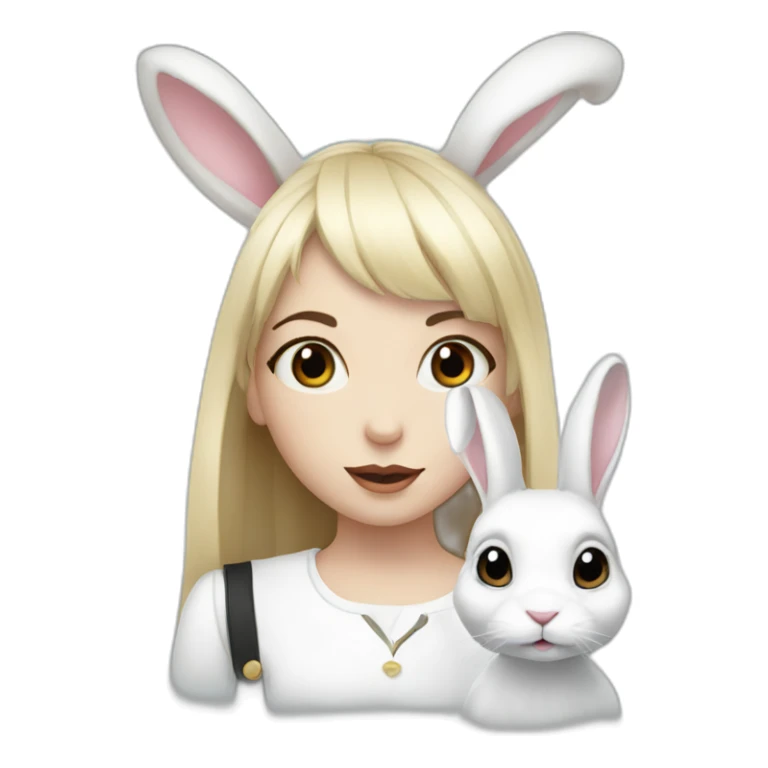 white rabbit with a little girl with black bangs sticker