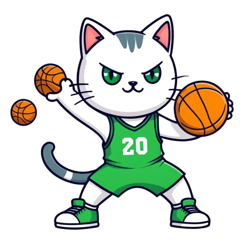 Green eyes cat playing basketball  sticker