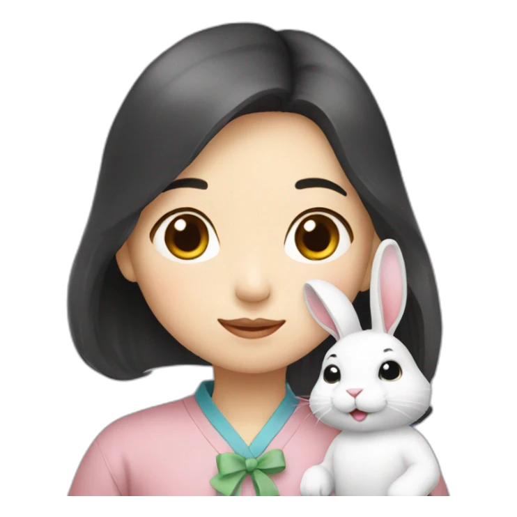 a korean girl with white rabbit sticker