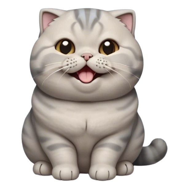 Cinematic Cute Chubby Grey Scottish Fold Cat Portrait Emoji, Head tilted playfully and yawning, round and plump body with sleek soft grey fur and subtle blue undertones, adorable folded ears, Simplified yet adorable features, highly detailed, glowing with a warm, friendly glow, high shine, curious yet calm, stylized with a touch of whimsy, bright and endearing, soft glowing outline, capturing the essence of a mischievous yet loving and lazy kitty with those signature folded ears, so cute it feels like it could stretch out of the screen and cuddle! sticker