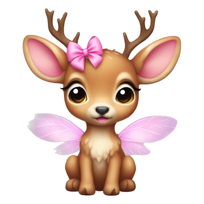 baby deer with fairy wings and a pink bow around its neck  sticker