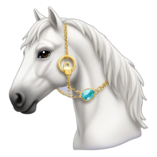 White stallion mustang wearing a key necklace sticker