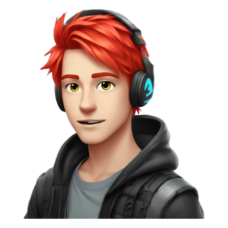 Anime cat gamer guy cyberpunk neon red hair sticker