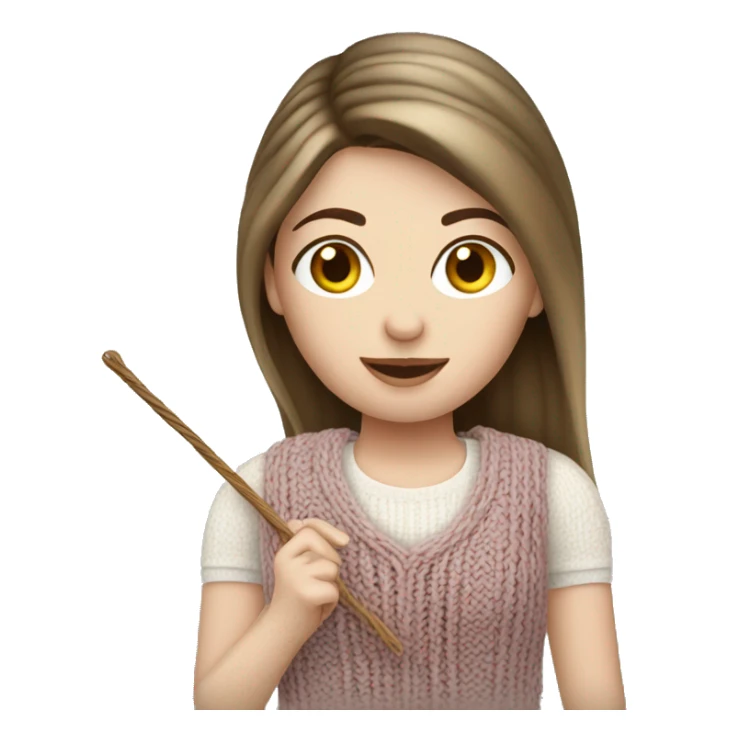 White brunette straight hair woman knitting  sticker