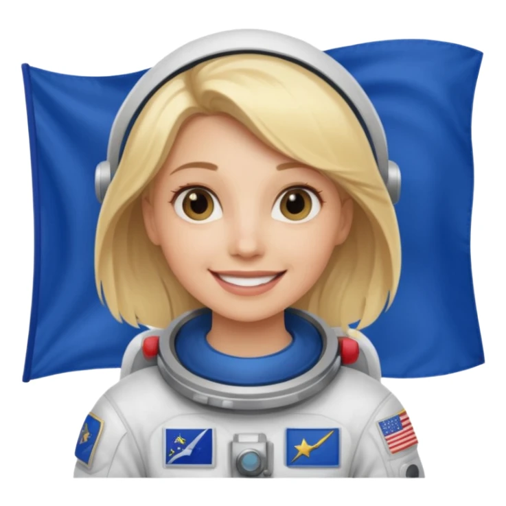 blonde female stronaut holding blue flag sticker
